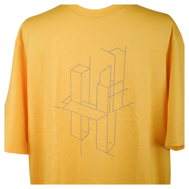 Hermes Men's T-Shirt H 3D Embroidery Jaune D'Or Cotton M For Sale at 1stDibs