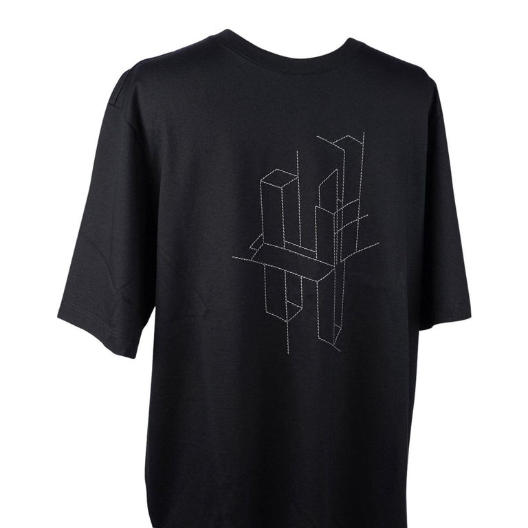 Hermes Men's TShirt H 3D Embroidery Kaki Fonce Cotton L For Sale at