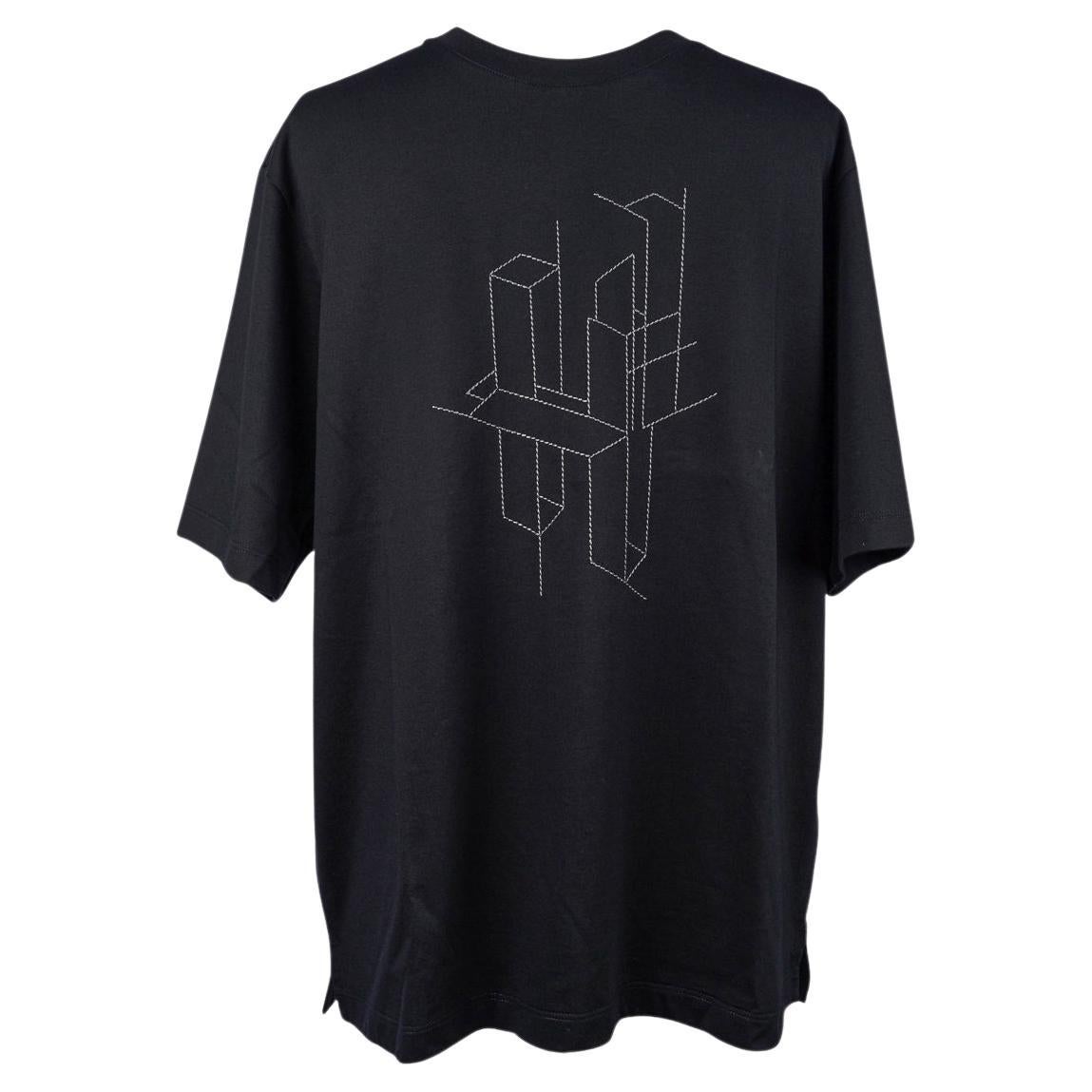Hermes Men's T-Shirt H 3D Embroidery Kaki Fonce Cotton M For Sale