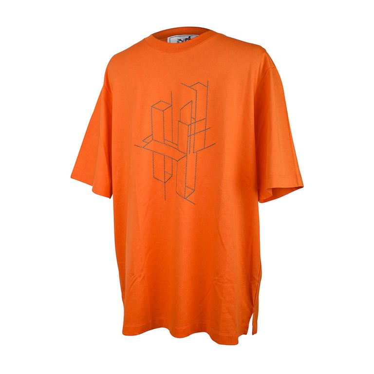 Hermes Men's T-Shirt H 3D Embroidery Orange Cotton M For Sale at 1stDibs