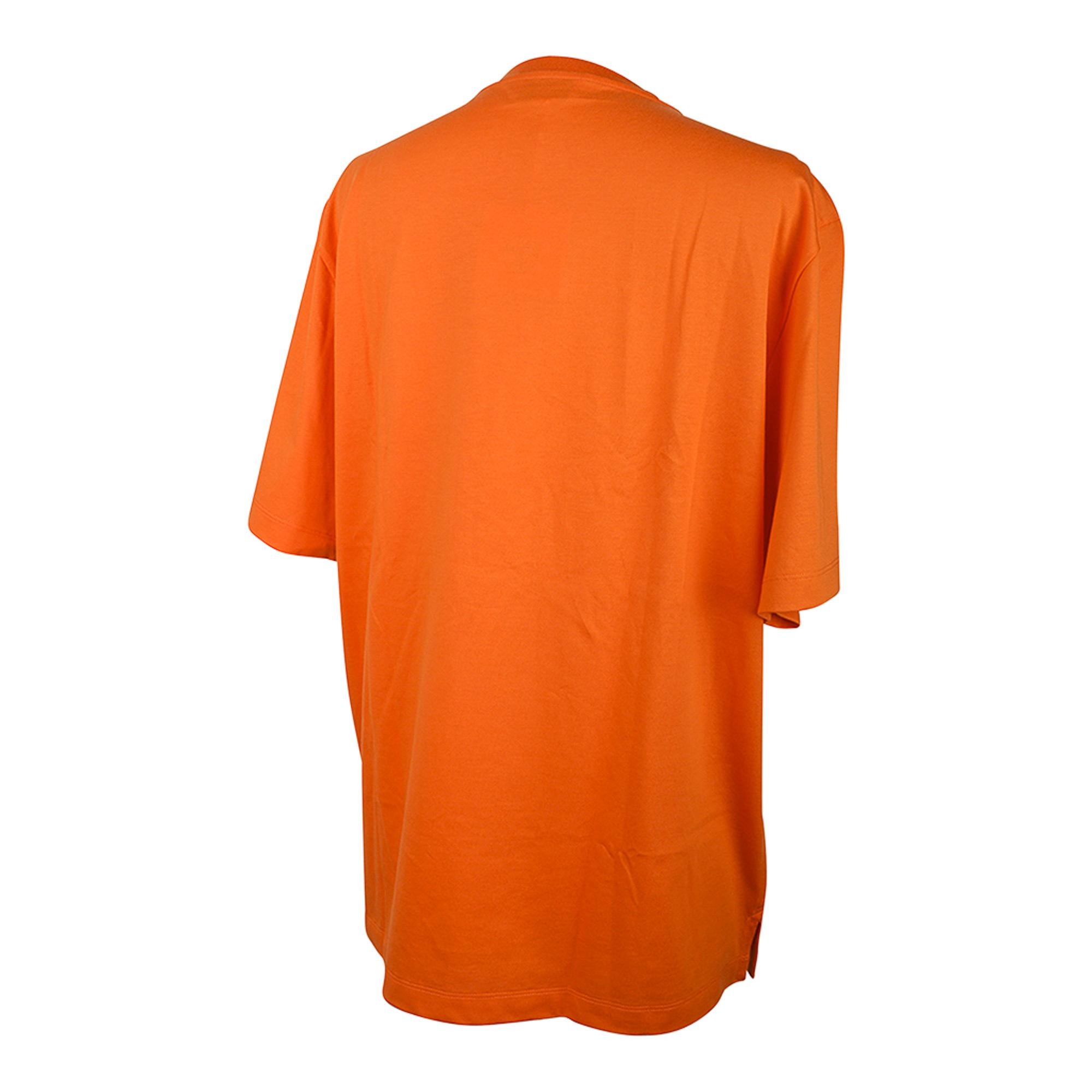 T-shirt Hermès pour homme H avec broderie 3D en coton orange, taille M 1