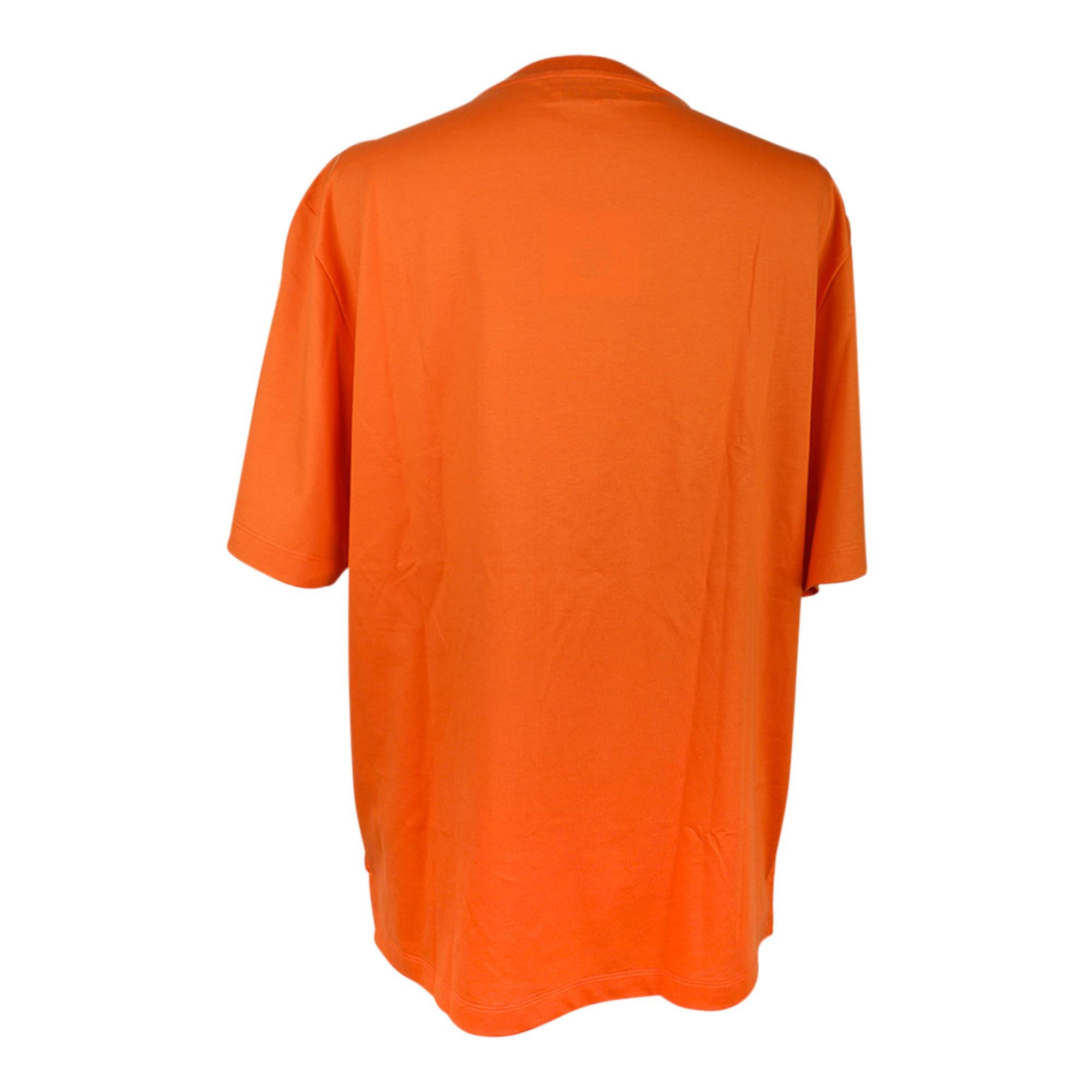T-shirt Hermès pour homme H avec broderie 3D en coton orange, taille M 2