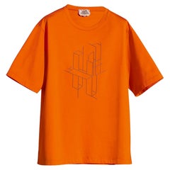Hermes Men's T-Shirt H 3D Embroidery Orange Cotton M