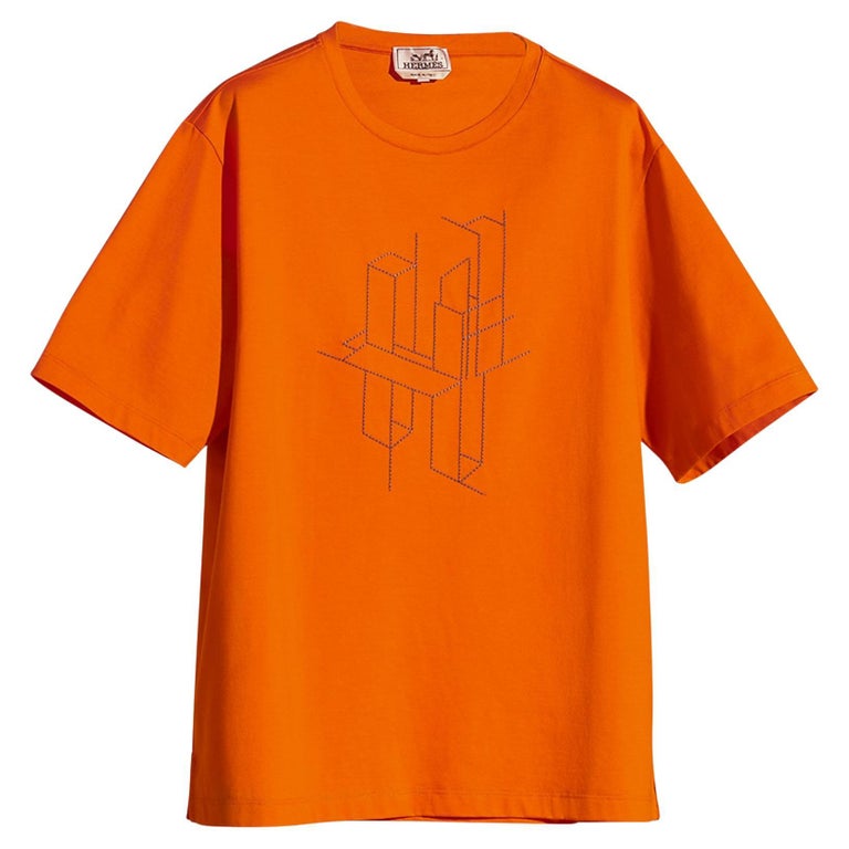 Hermes Men's T-Shirt H 3D Embroidery Orange Cotton M For Sale at 1stDibs