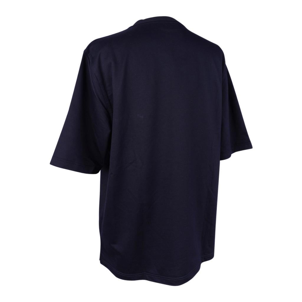 Hermes Men's T-Shirt H Mini Patch Cuir Marine Cotton M For Sale 1