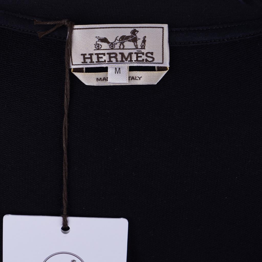Hermes Men's T-Shirt H Mini Patch Cuir Marine Cotton M For Sale 2