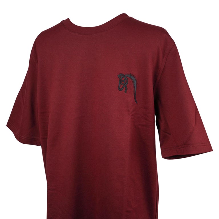 Hermes Men's T-Shirt H Mini Patch Cuir Rouge H Cotton M For Sale