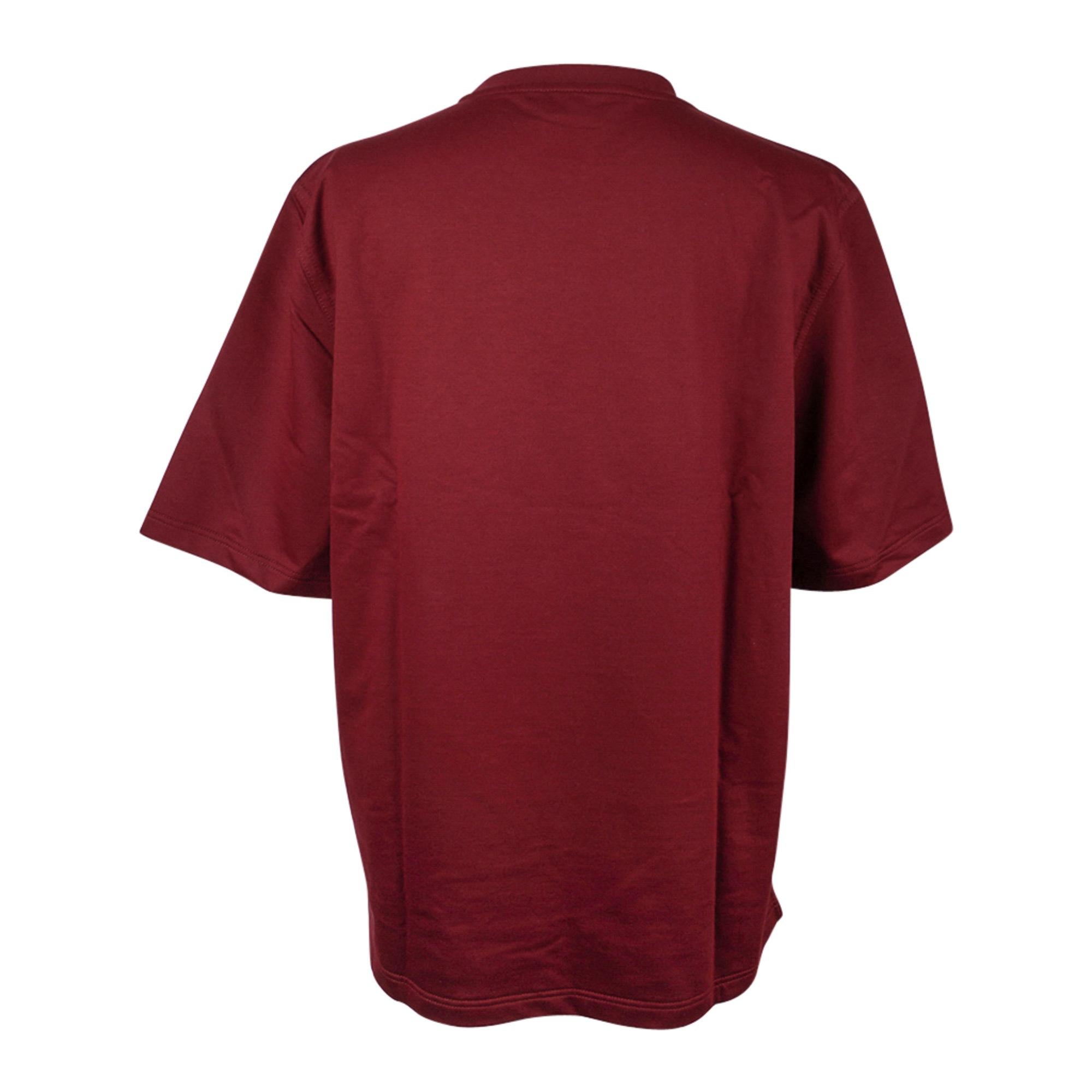 Hermes Men's T-Shirt H Mini Patch Cuir Rouge H Cotton M In New Condition For Sale In Miami, FL