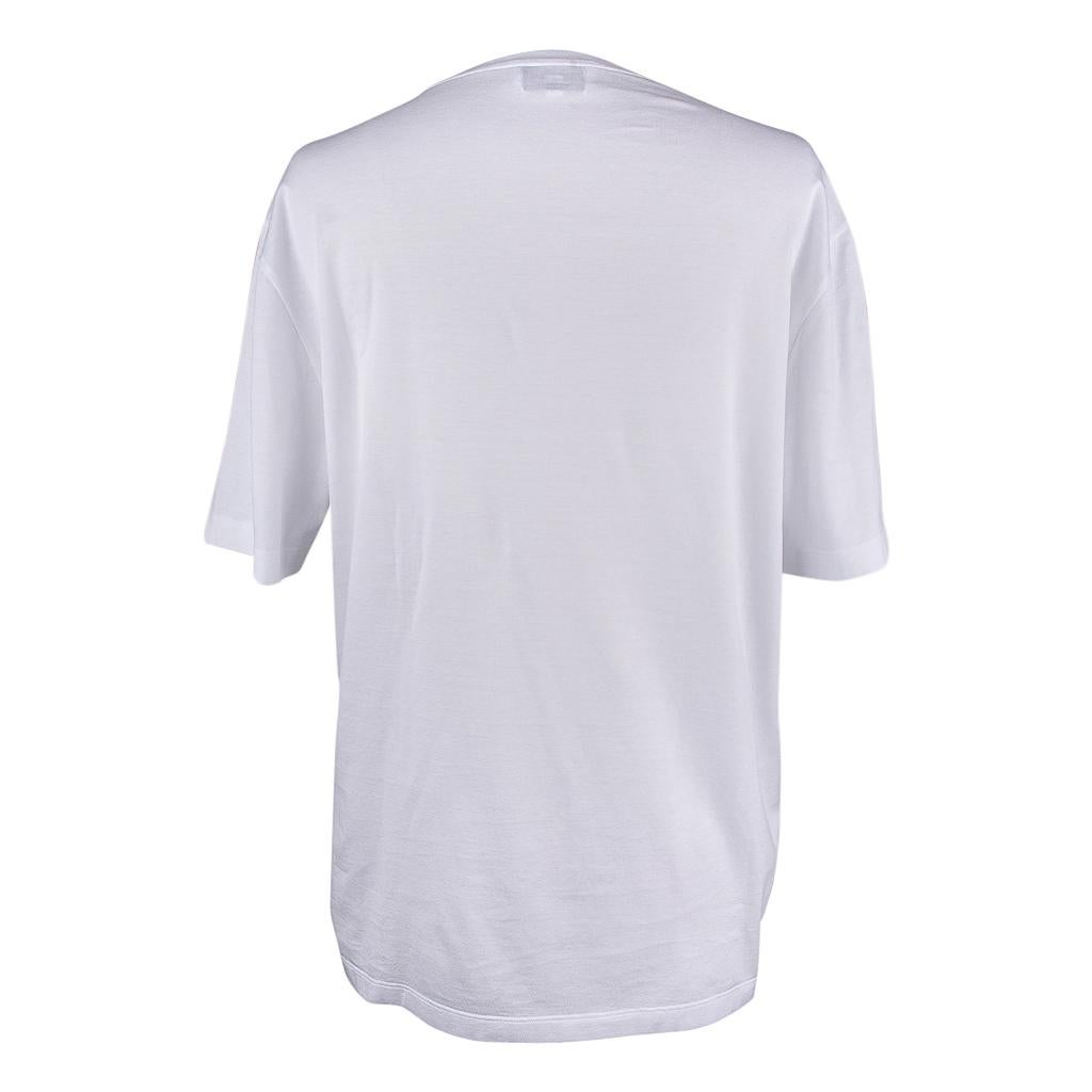 Hermes Men's T-Shirt Odyssee Blanc w/ Blue Design Cotton L New w/ Box 5