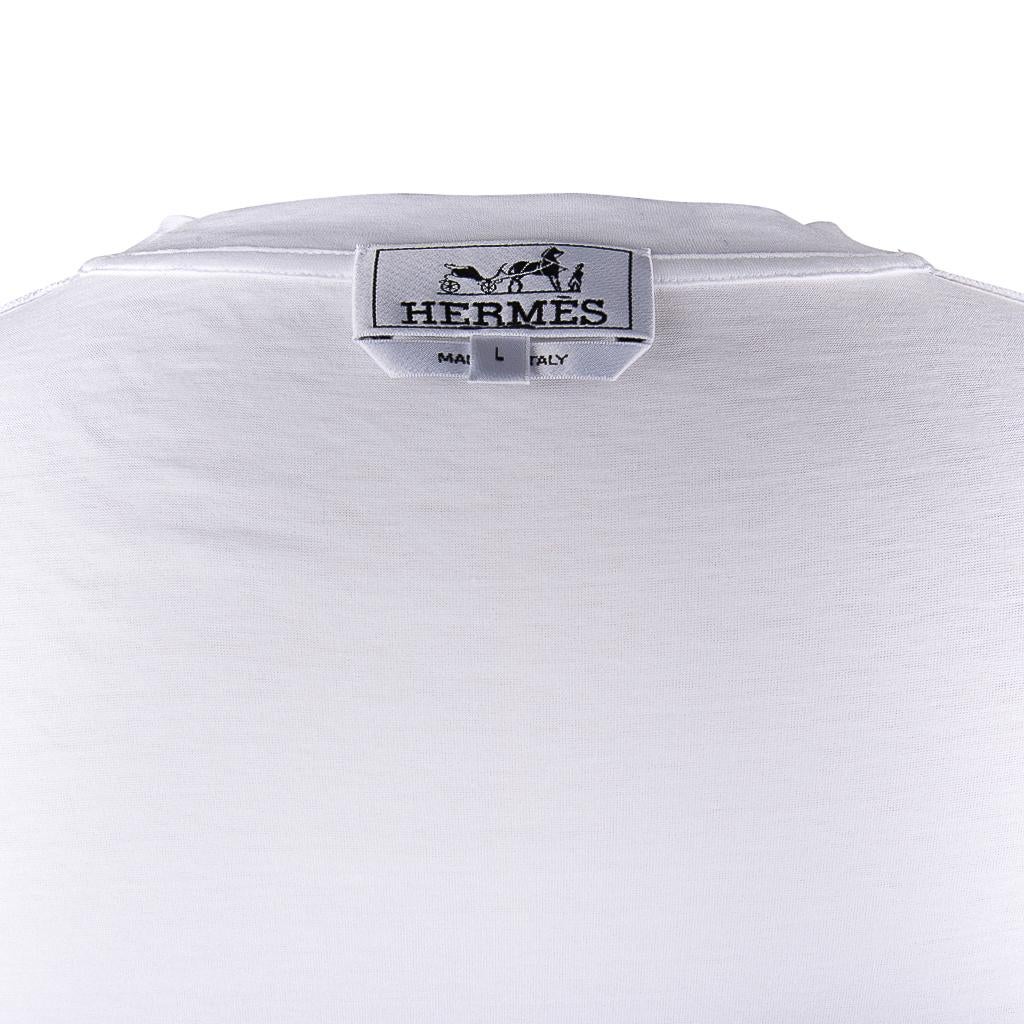 Hermes Men's T-Shirt Odyssee Blanc w/ Blue Design Cotton L New w/ Box 6