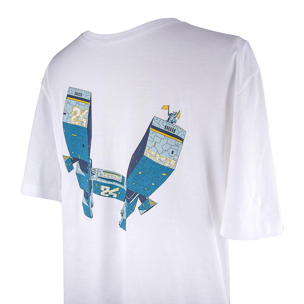 Gray Hermes Men's T-Shirt Odyssee Blanc w/ Blue Design Cotton L New w/ Box