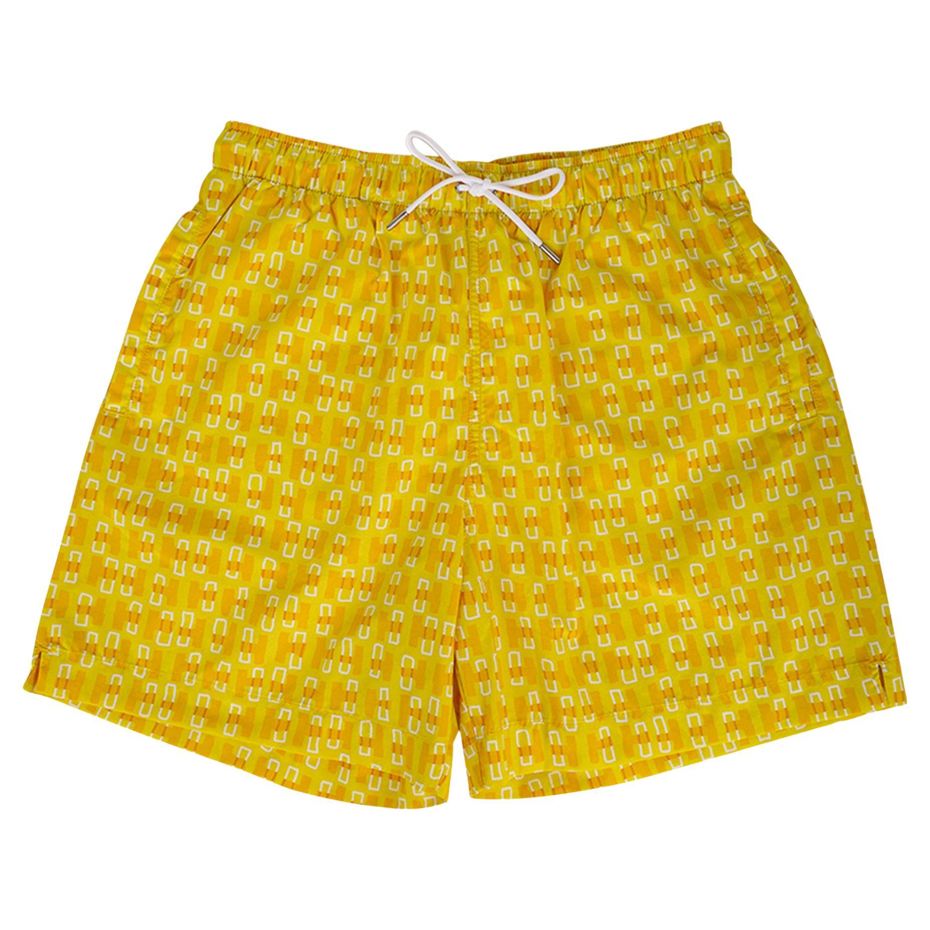 Hermes Men's Touches de H Jaune d'Or Swim Trunks Ocean S