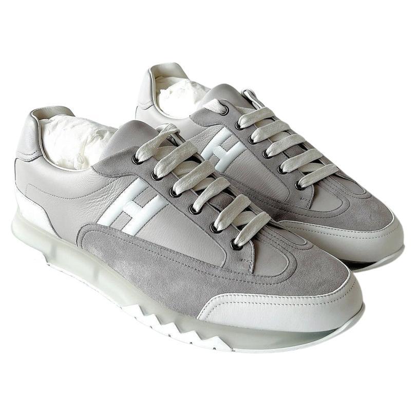 Hermes Mens Trail Sneaker In Grey And White  Size EU 45