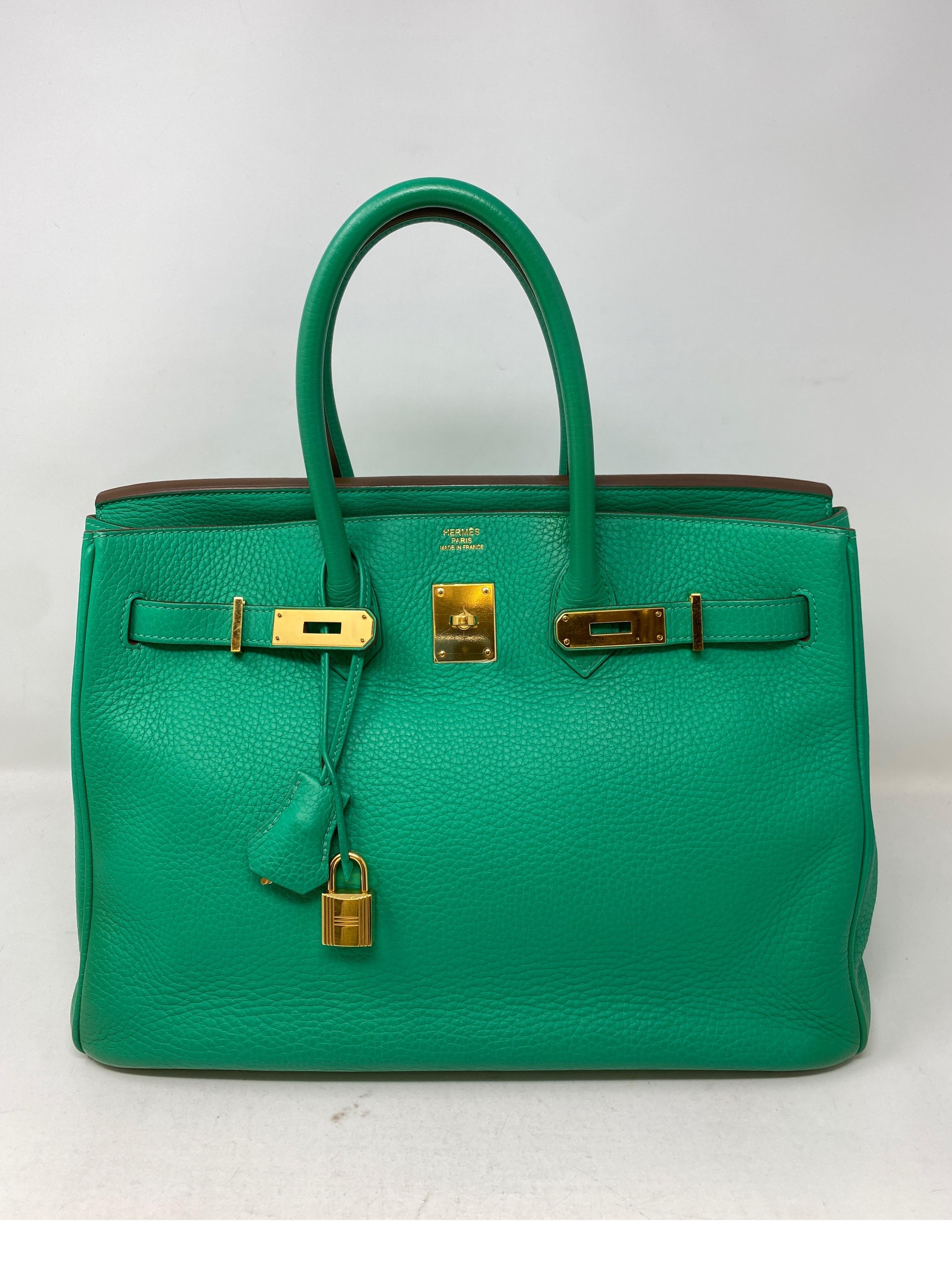 Hermes Menthe Birkin 35 Bag. Cool minty green color. Gold hardware. Collector's item. Good condition overall. Light wear on corners. Great addition for the Birkin collector. Includes clochette, lock, keys, and dust cover. Guaranteed authentic. 
