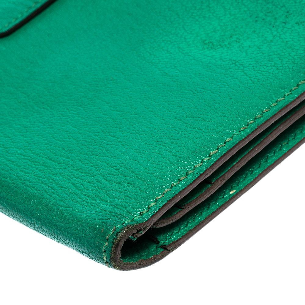 Hermes Menthe Chevre Leather Bearn Gusset Wallet 4