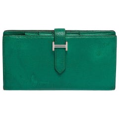 Hermes Menthe Chevre Leather Bearn Gusset Wallet