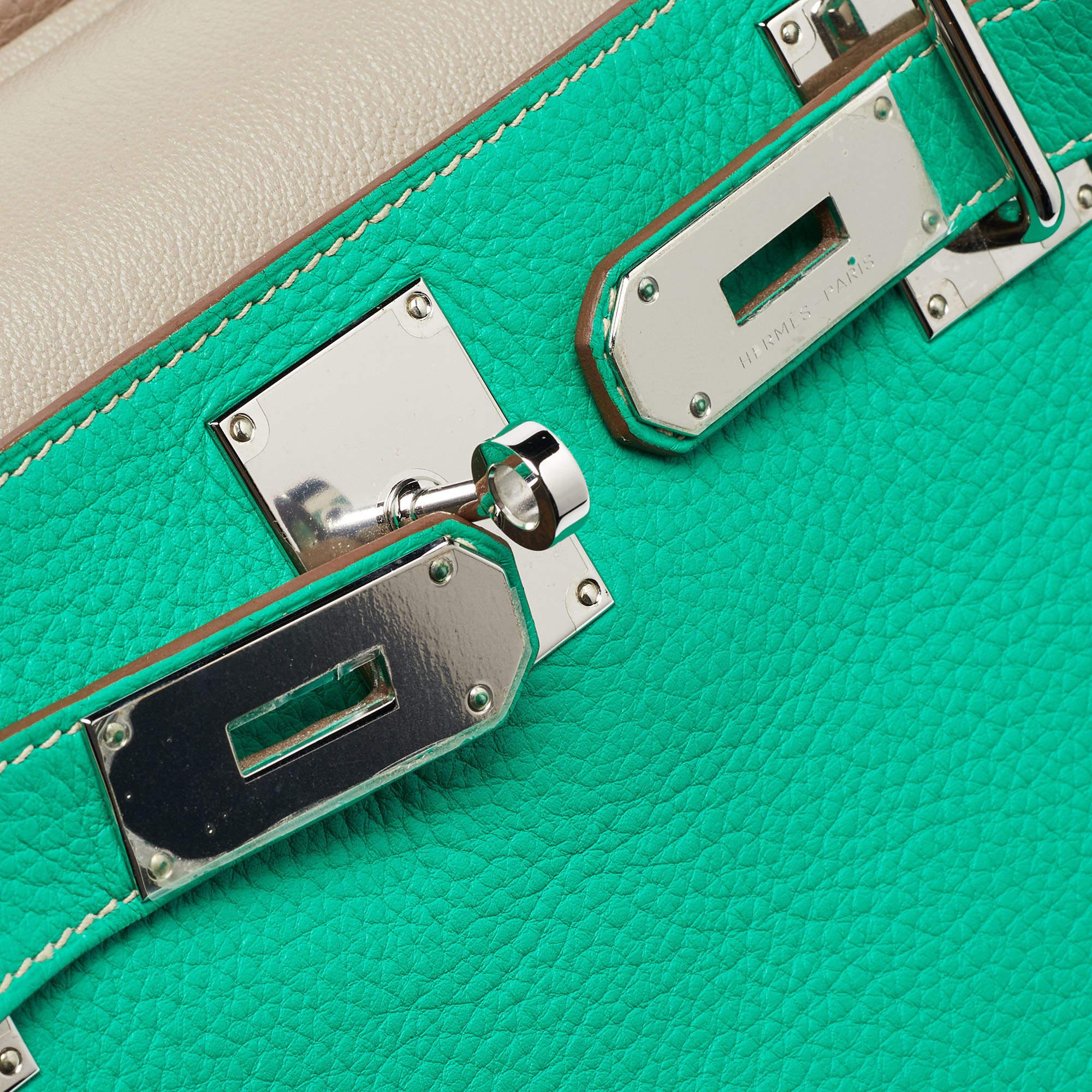 Hermès Menthe/Gris Turillon Clemence Leather Palladium Finish Jypsiere 34 Bag 8
