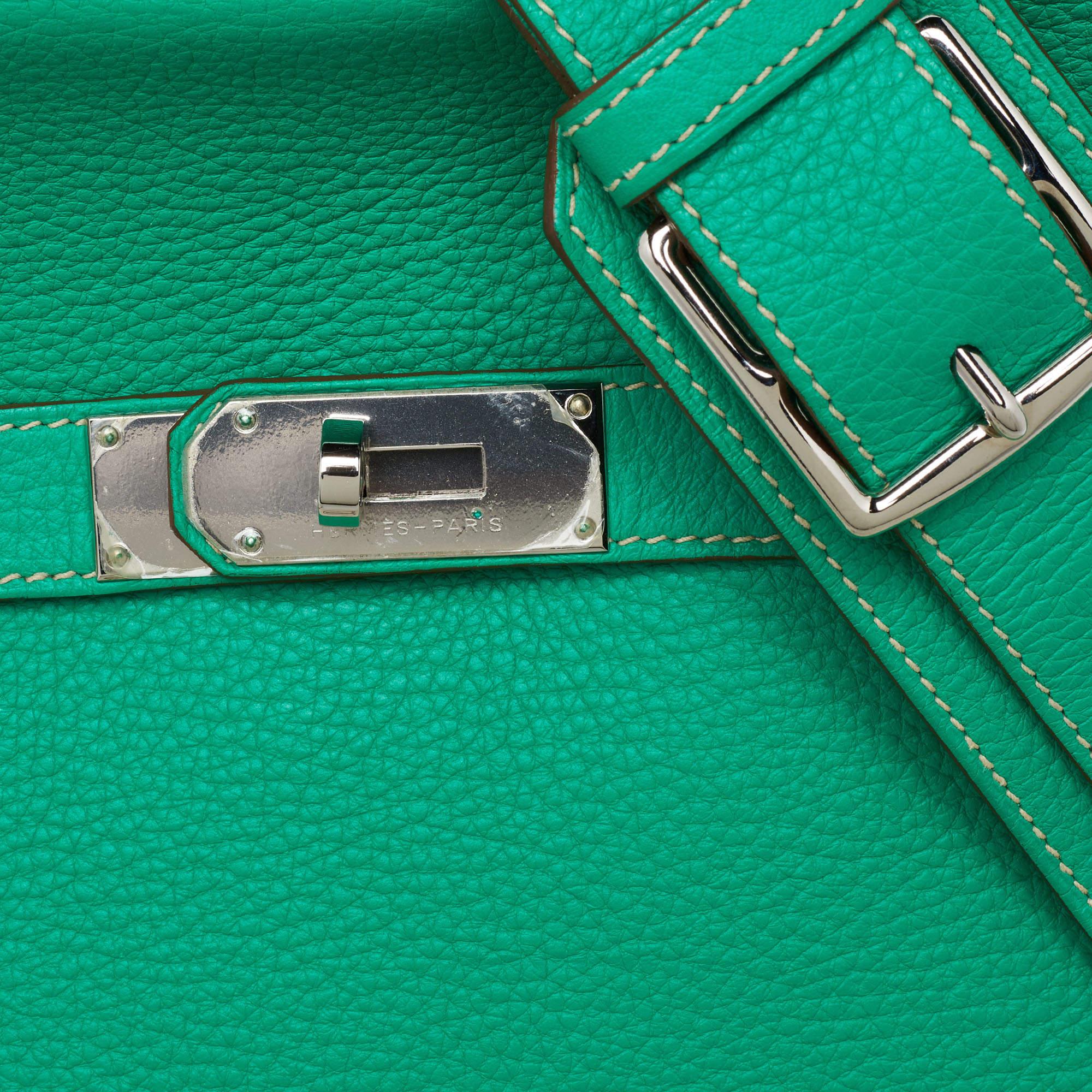Hermès Menthe/Gris Turillon Clemence Leather Palladium Finish Jypsiere 34 Bag 10
