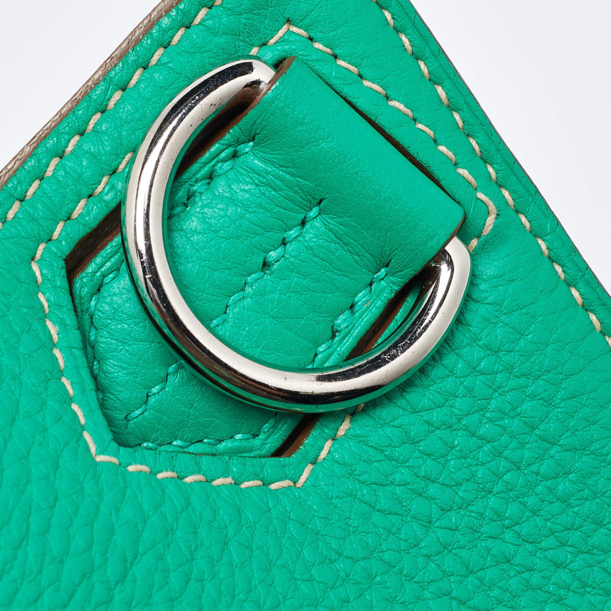 Hermès Menthe/Gris Turillon Clemence Leather Palladium Finish Jypsiere 34 Bag 12