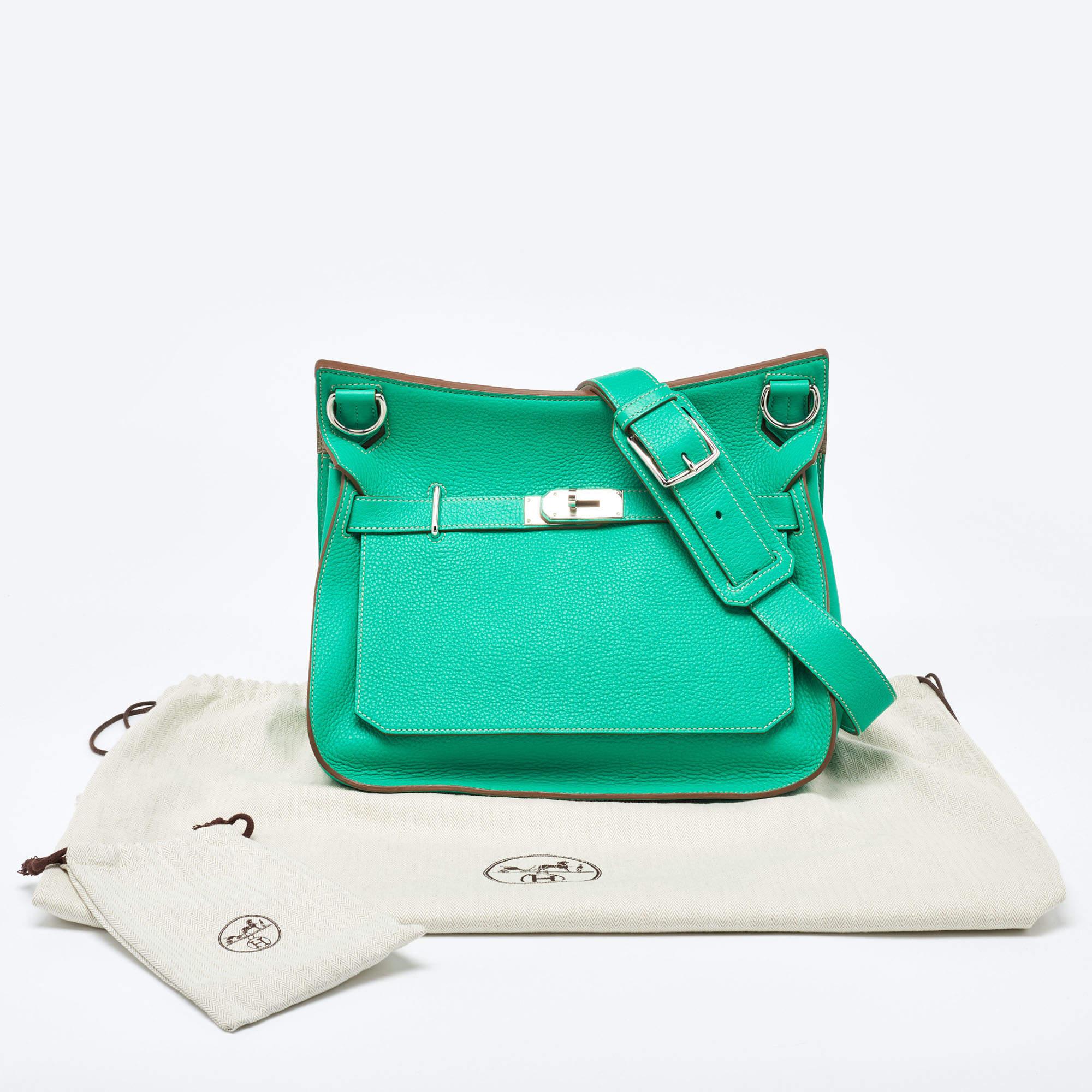 Hermès Menthe/Gris Turillon Clemence Leather Palladium Finish Jypsiere 34 Bag 13