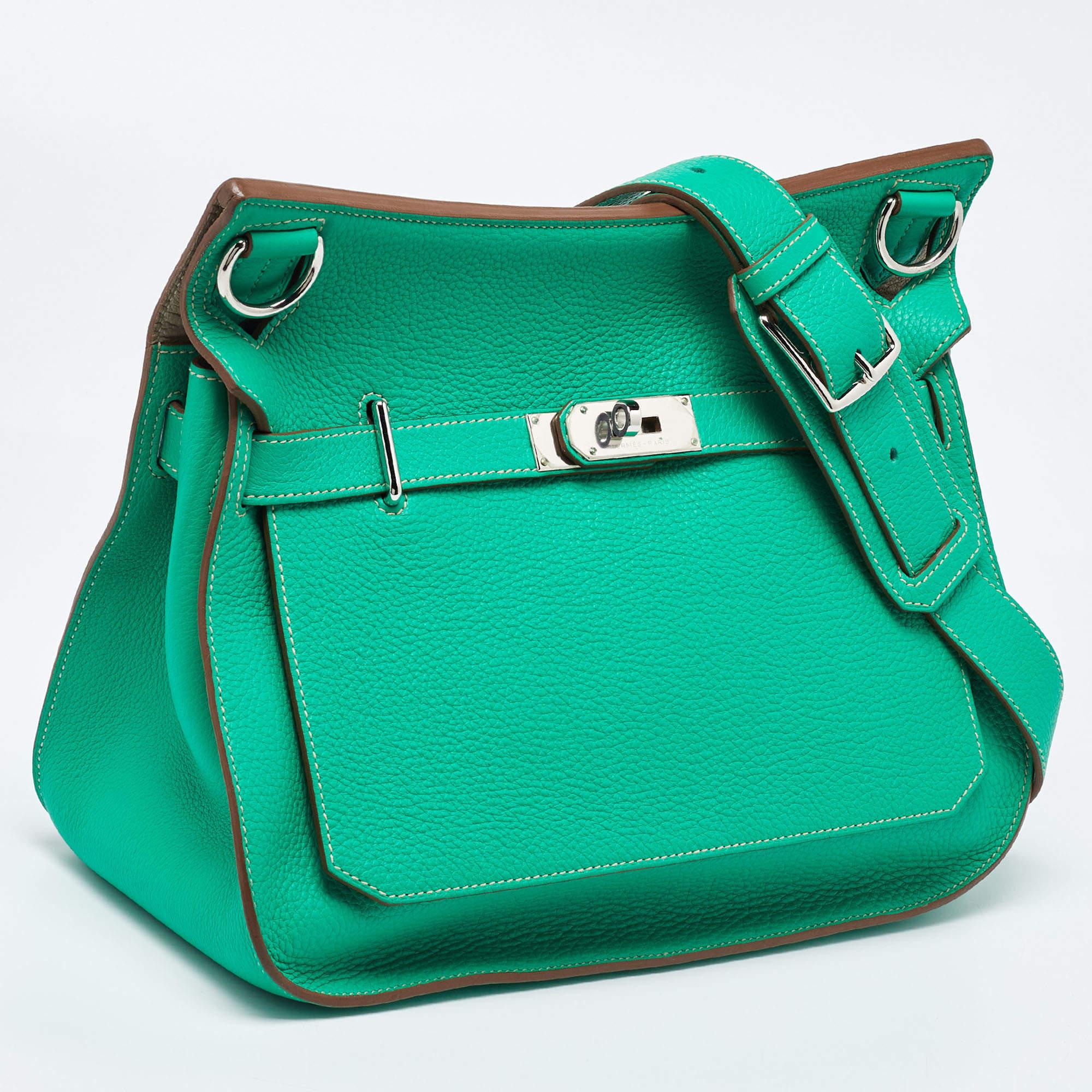 Hermès Menthe/Gris Turillon Clemence Leather Palladium Finish Jypsiere 34 Bag In Excellent Condition In Dubai, Al Qouz 2