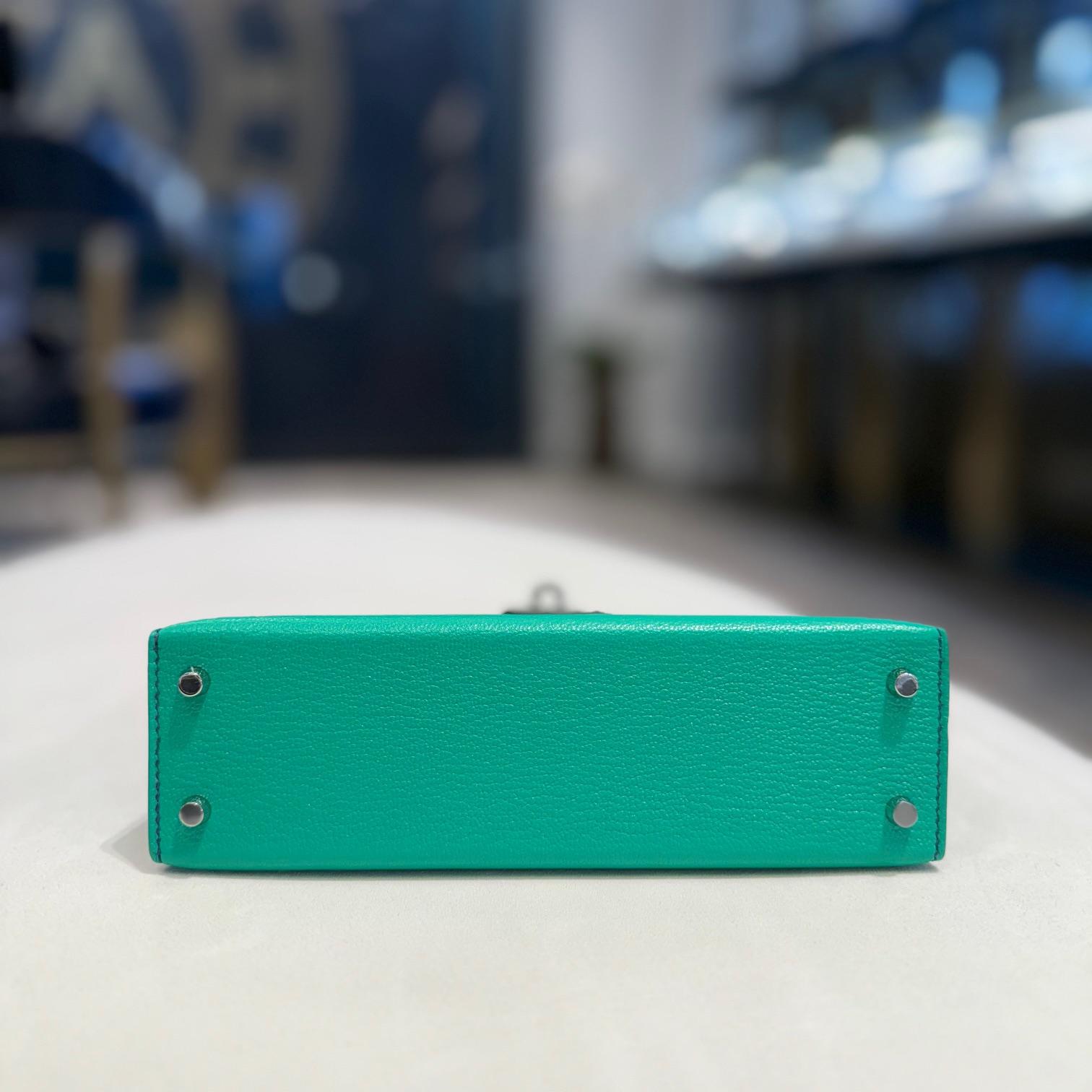Hermès Menthe Mini Kelly 20 Sellier HSS Chèvre Mysore Leather Palladium Hardware For Sale 1
