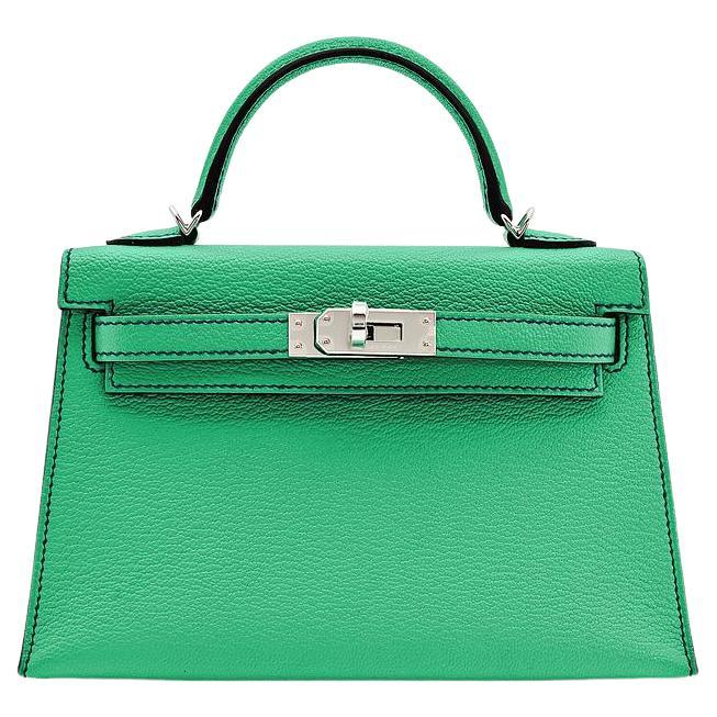 Hermès Menthe Mini Kelly 20 Sellier HSS Chèvre Mysore Leather Palladium Hardware For Sale