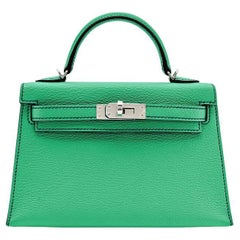 Hermès Menthe Mini Kelly 20 Sellier HSS Chèvre Mysore Leder Palladium Hardware