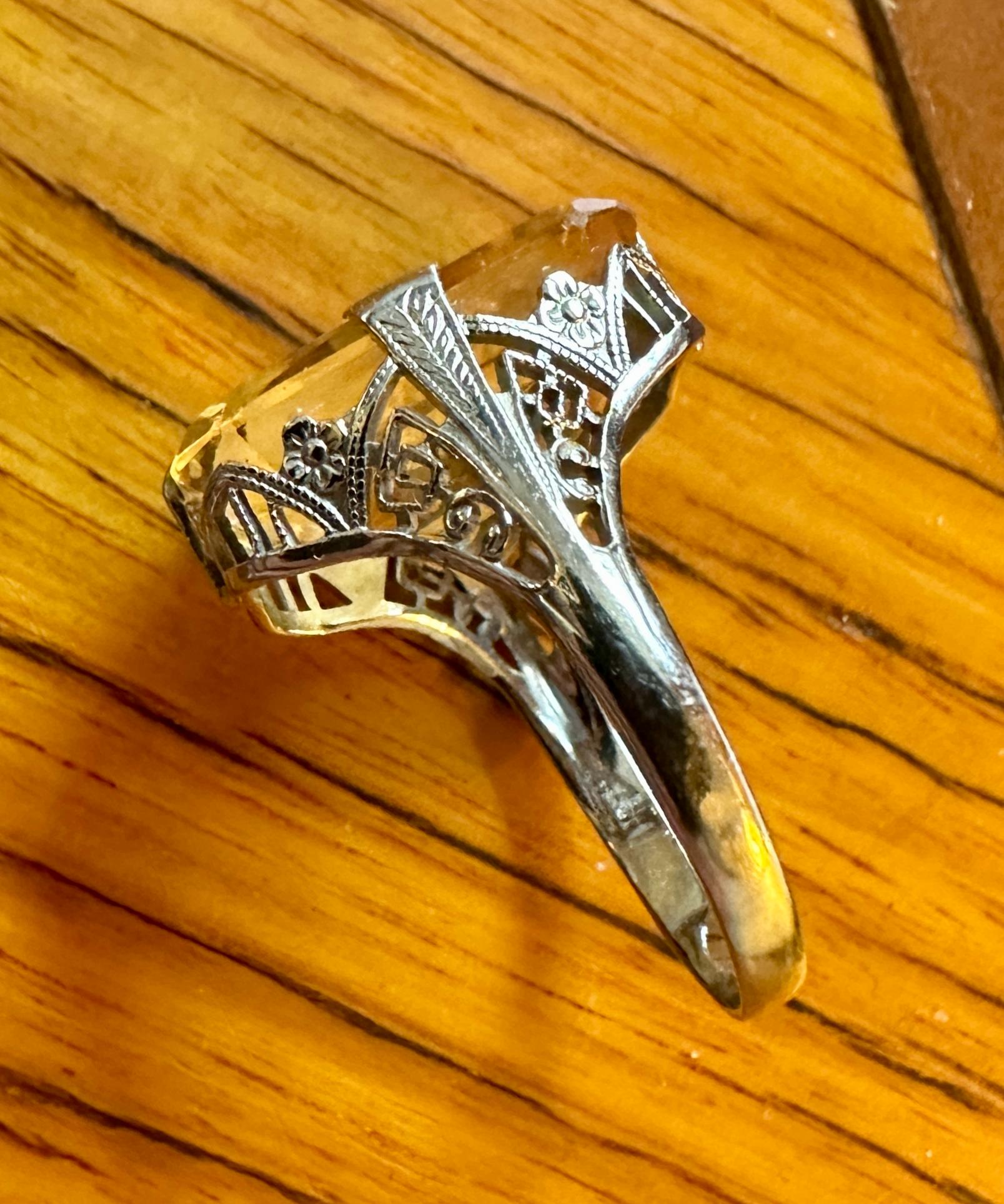 Hermes Mercury Citrine Intaglio Ring 18 Karat White Gold Neoclassical Victorian For Sale 6