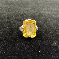 Hermes Mercury Citrine Intaglio Ring 18 Karat White Gold Neoclassical Victorian