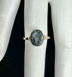 Hermes Mercury Roman God Bloodstone Intaglio Ring Gold Victorian Hand Carved