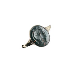 Hermes Mercury Roman God Bloodstone Intaglio Ring Gold Victorian Hand Carved