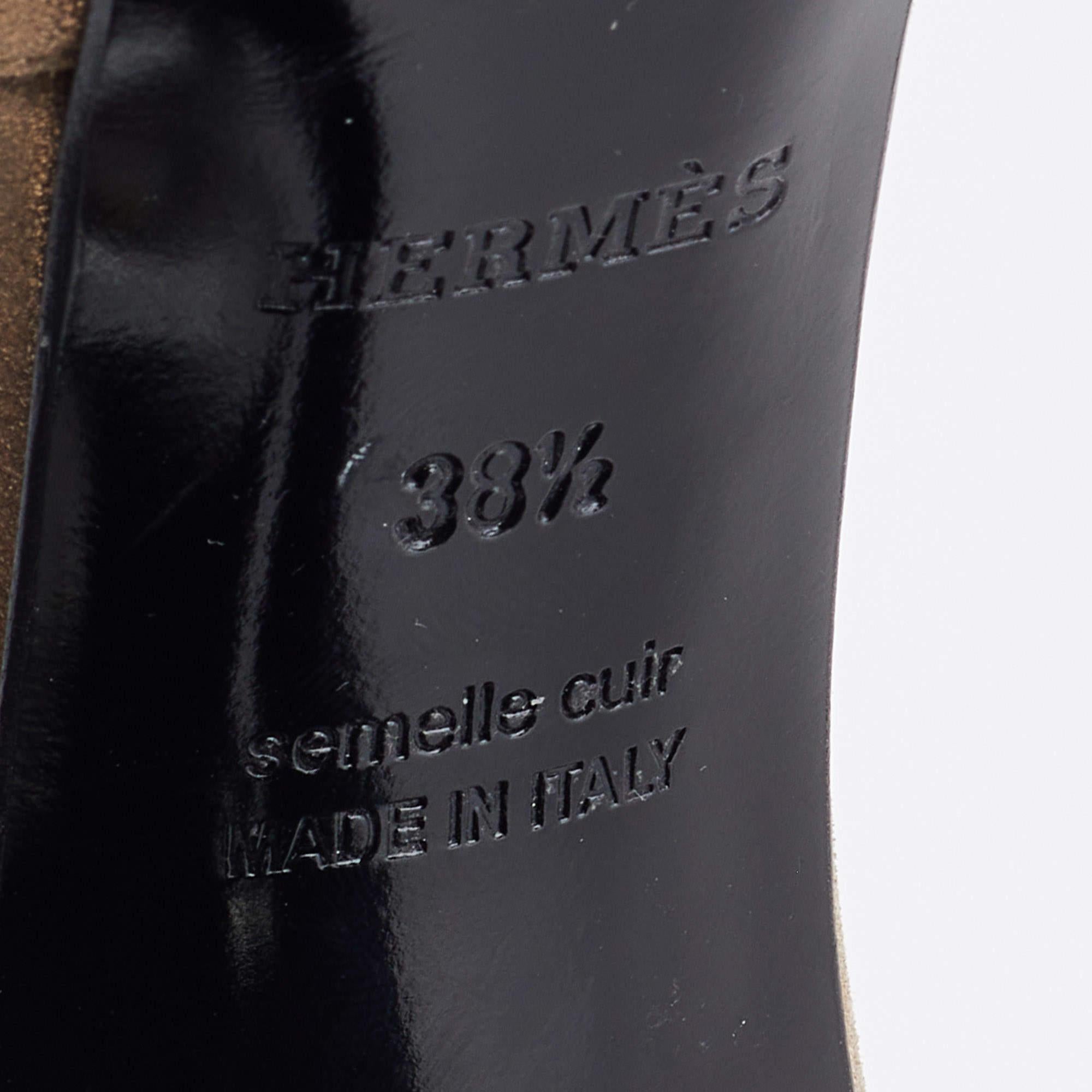 Hermes Metallic Beige Leather Peep Toe Booties Size 38.5 3