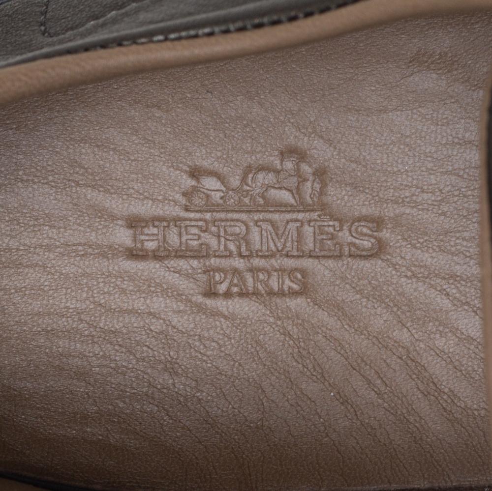 Hermes Metallic Grey Leather Trial Low Top Sneakers Size 39 1