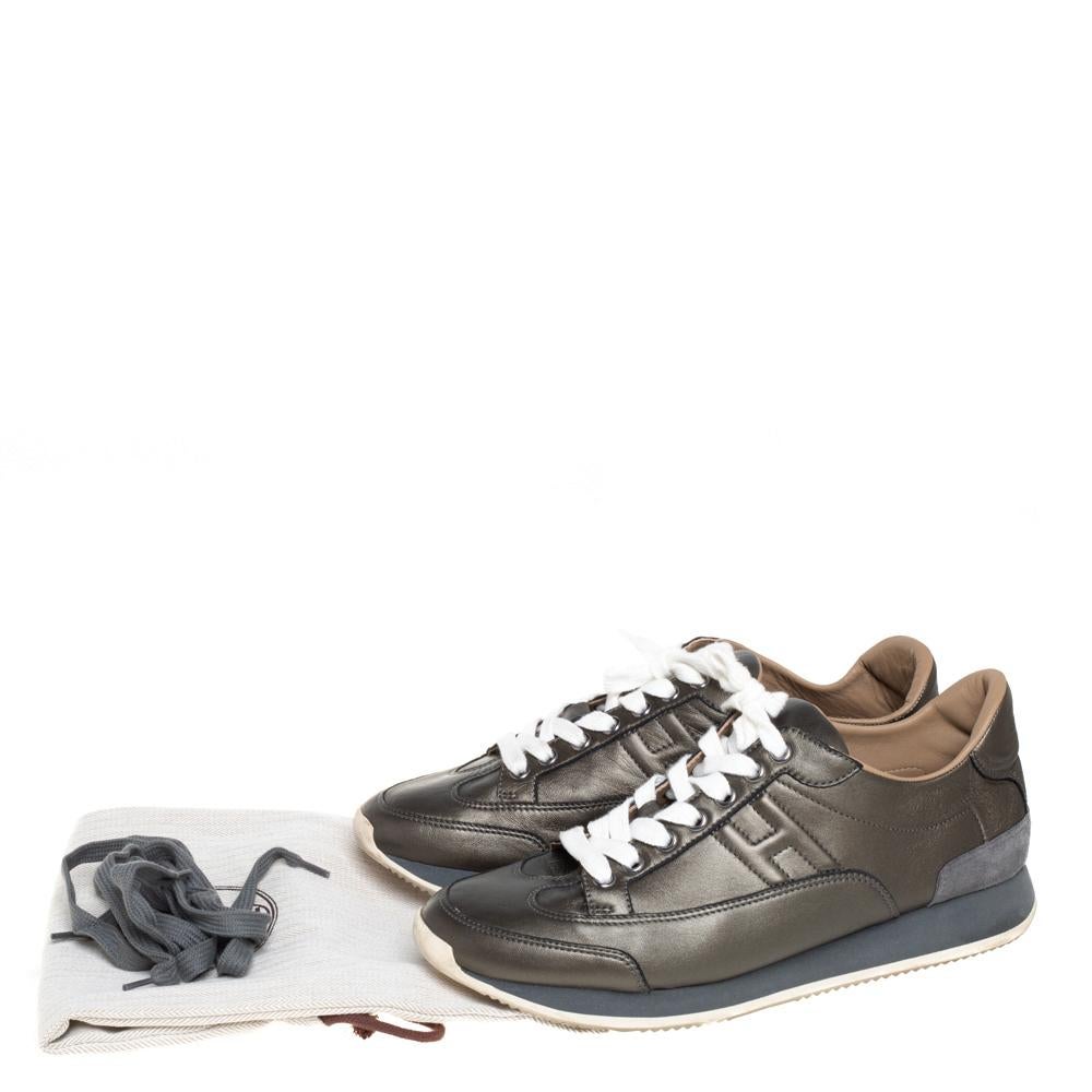 Hermes Metallic Grey Leather Trial Low Top Sneakers Size 39 3