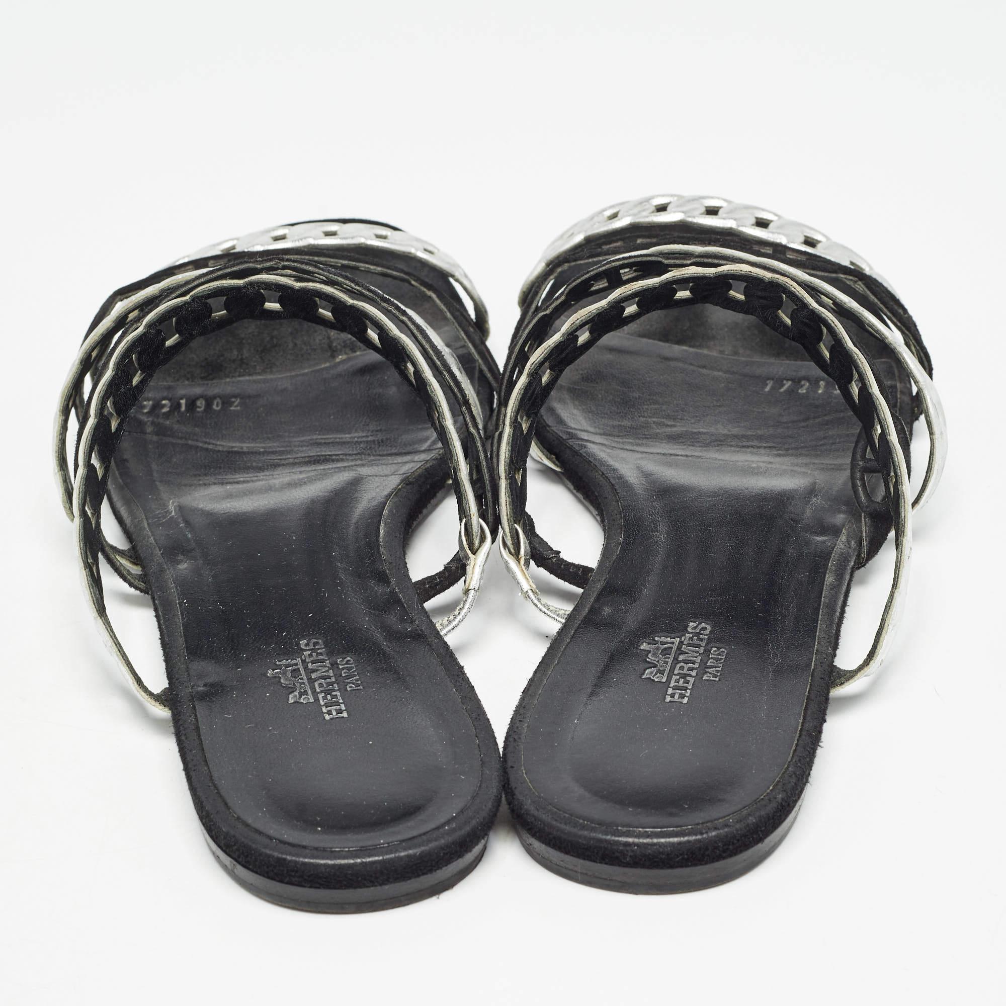 Women's Hermes Metallic Leather Chaine D'ancre Flat Sandals Size 39