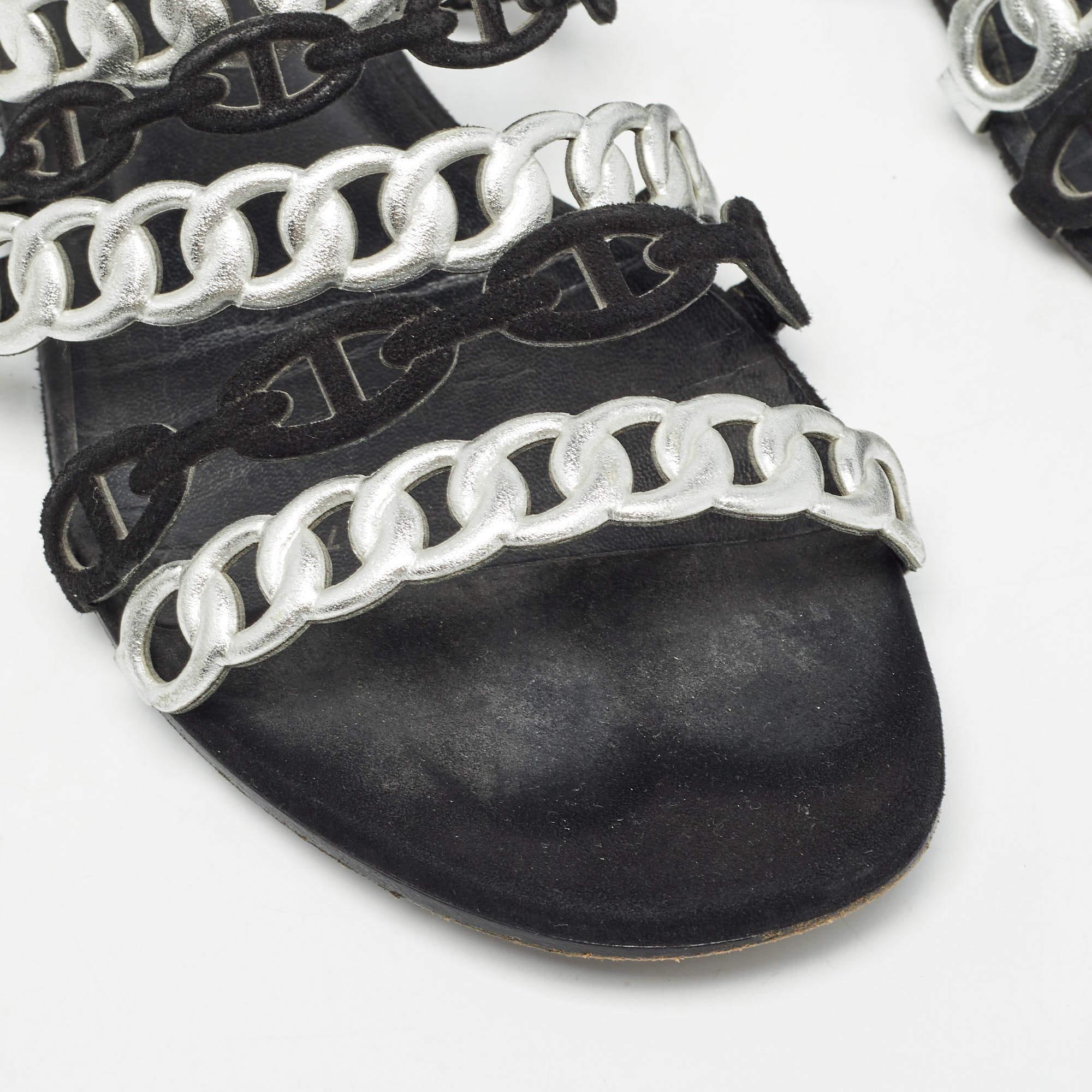 Hermes Metallic Leather Chaine D'ancre Flat Sandals Size 39 2