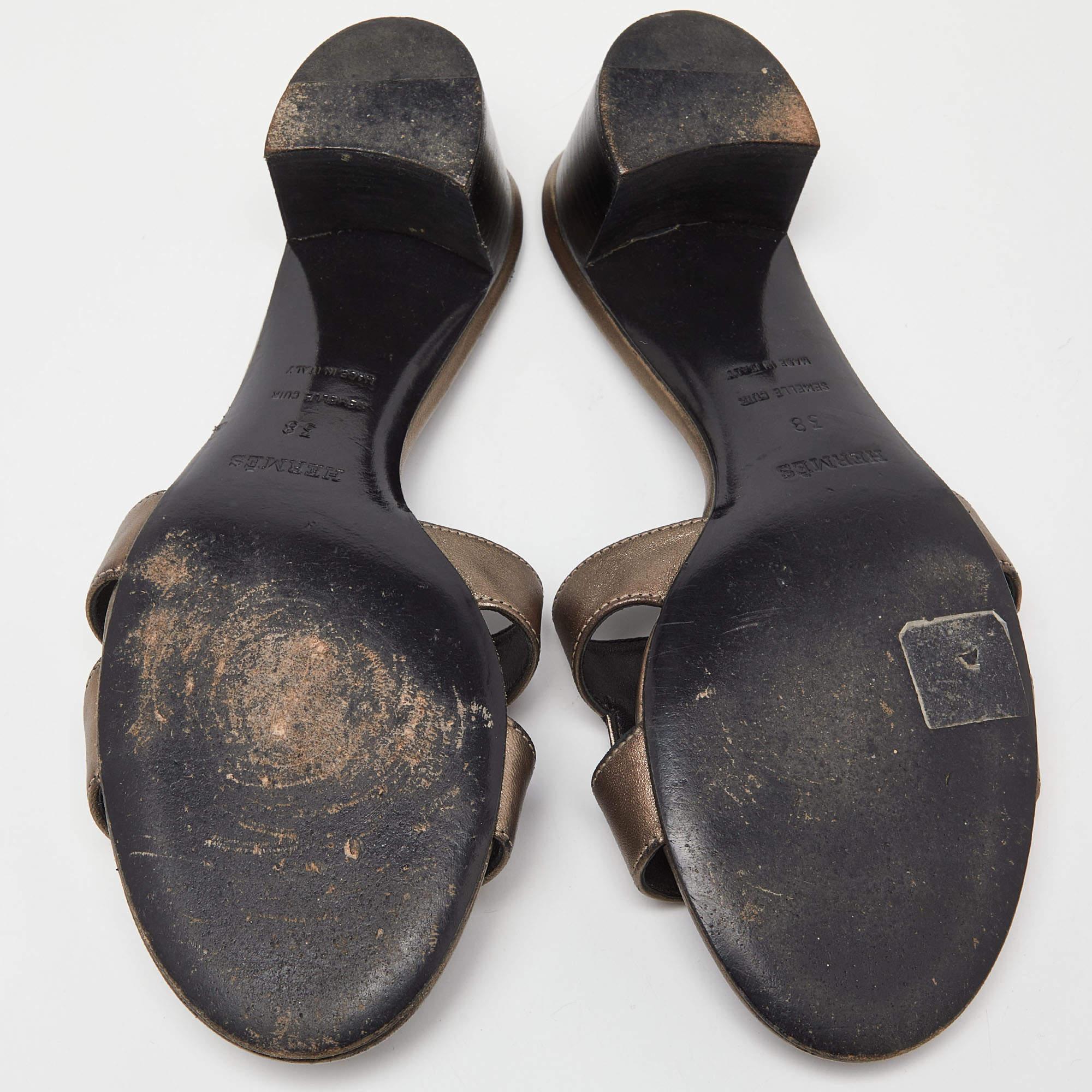 Hermes Metallic Leather Oasis Slide Sandals Size 38 3