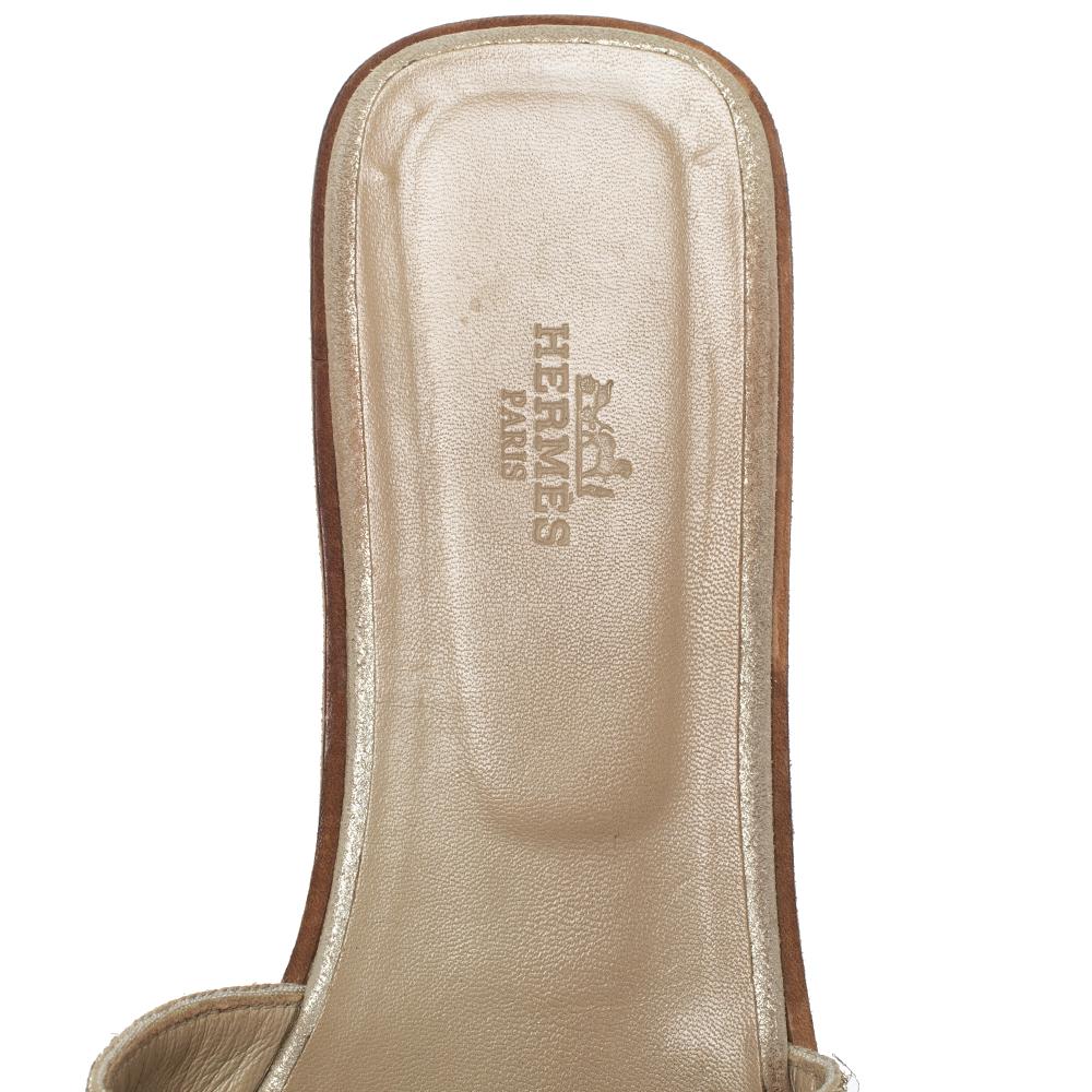Hermes Metallic Pale Gold Twisted Metal Thread Oran Sandals Size 40 2