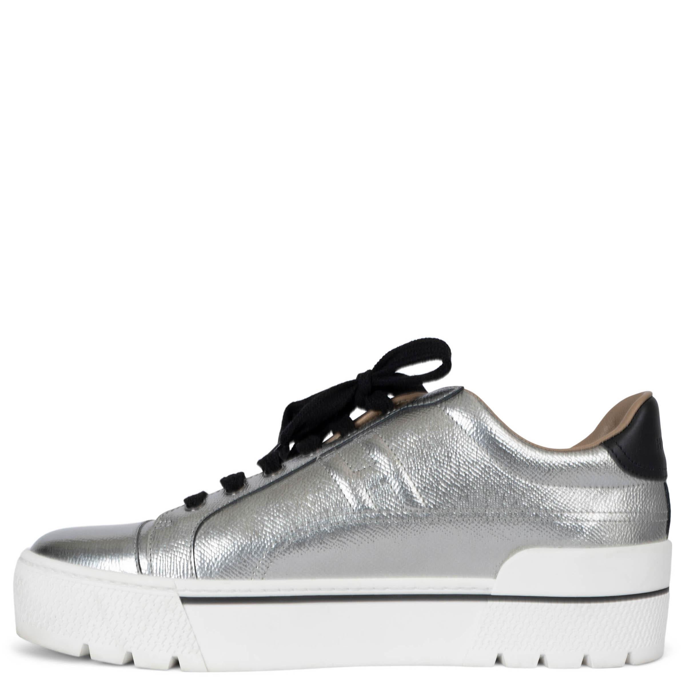 Silver HERMES metallic silver leather 2019 VOLTAGE PLATFORM Sneakers Shoes 41