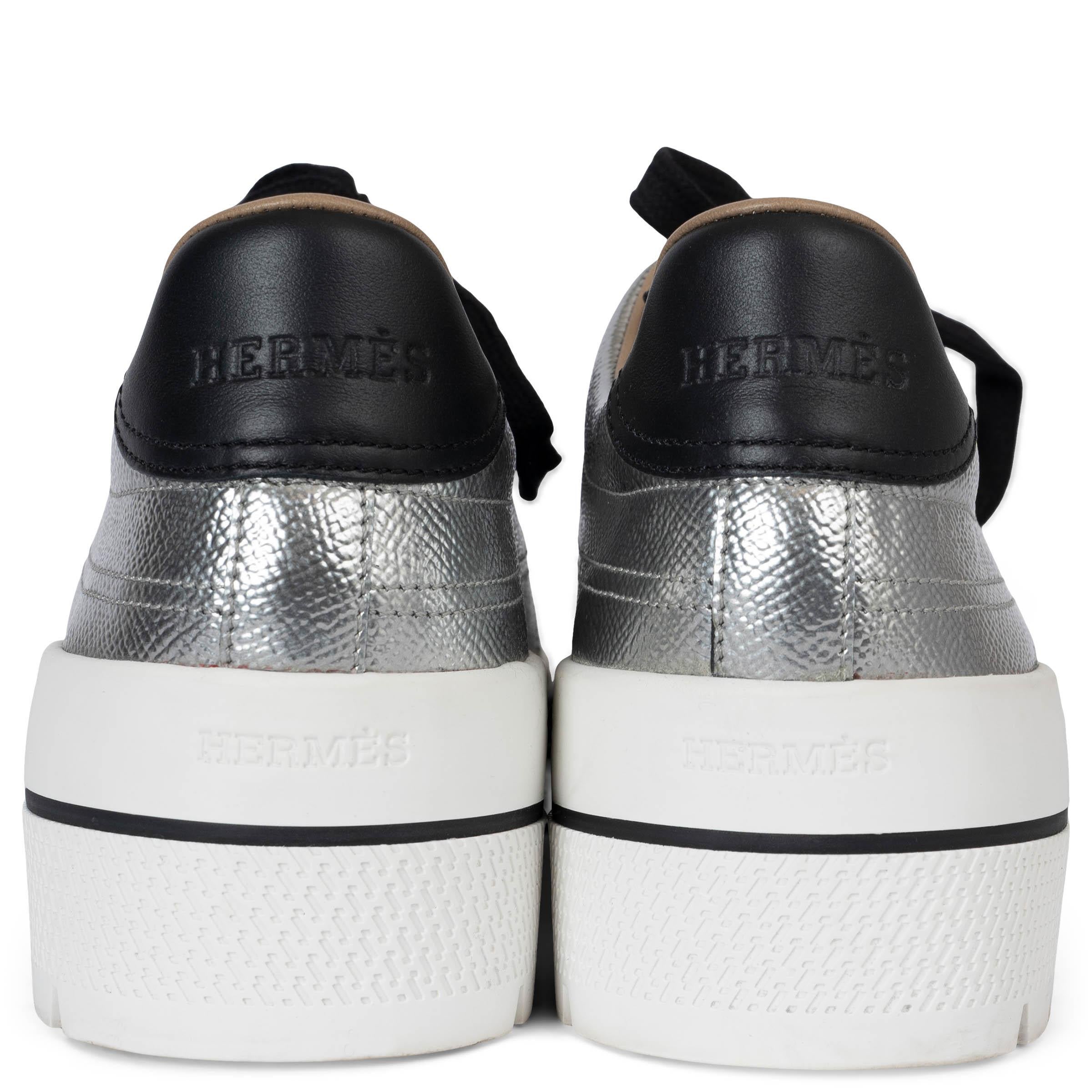 HERMES metallic silver leather 2019 VOLTAGE PLATFORM Sneakers Shoes 41 In Excellent Condition In Zürich, CH
