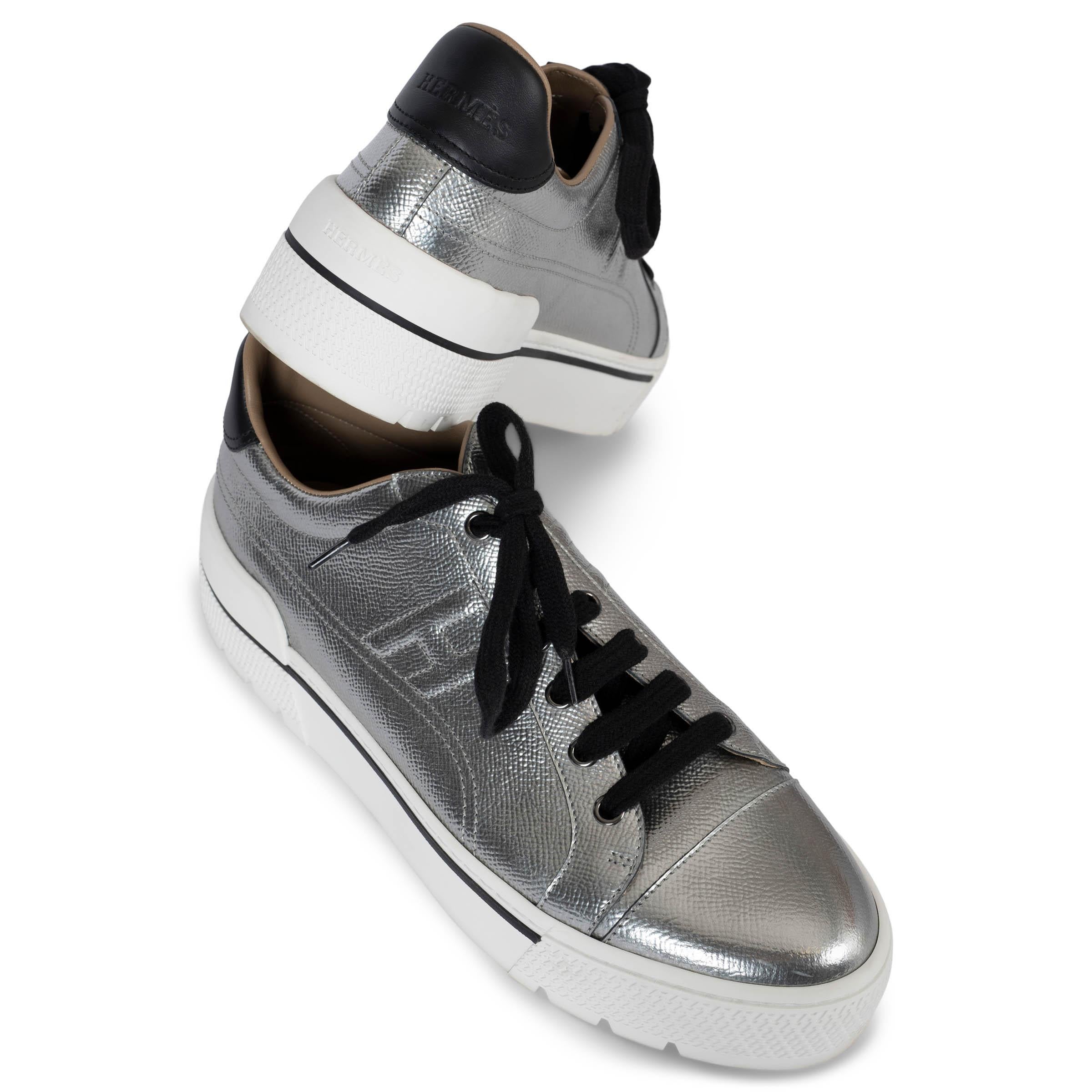 HERMES metallic silver leather 2019 VOLTAGE PLATFORM Sneakers Shoes 41 1