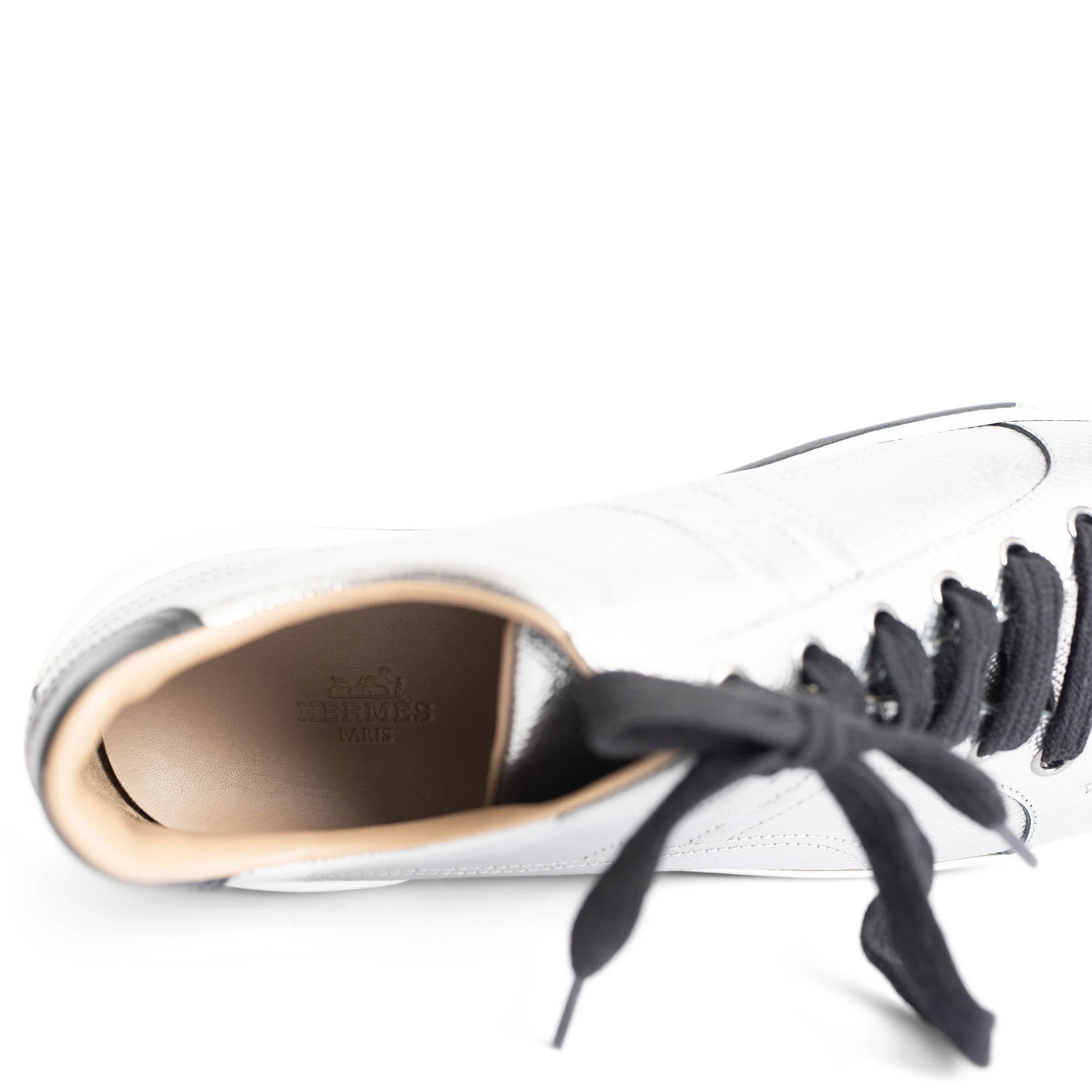 HERMES metallic silver leather 2019 VOLTAGE PLATFORM Sneakers Shoes 41 3
