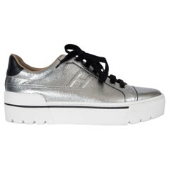 HERMES metallic silver leather 2019 VOLTAGE PLATFORM Sneakers Shoes 41