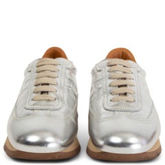 HERMES metallic silver leather QUICK Sneakers Shoes 38.5