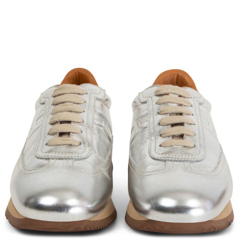 Bibliografie kleermaker Scharnier HERMES metallic silver leather QUICK Sneakers Shoes 38.5 For Sale at 1stDibs