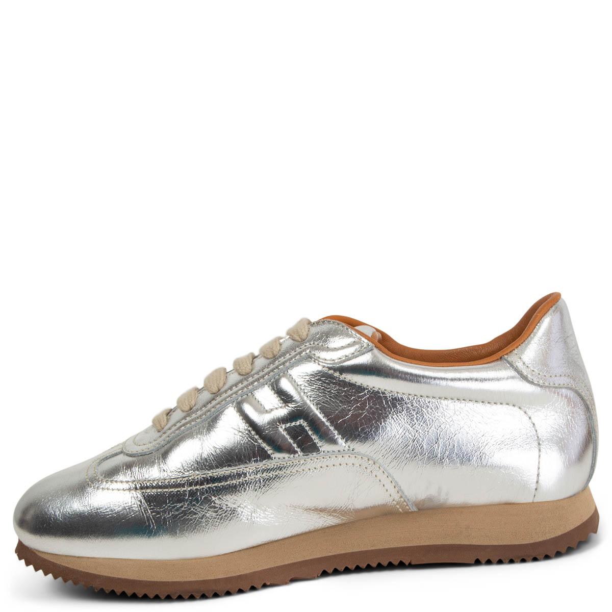 HERMES Metallic Silber Leder QUICK Sneakers Schuhe 38,5 im Zustand „Hervorragend“ im Angebot in Zürich, CH