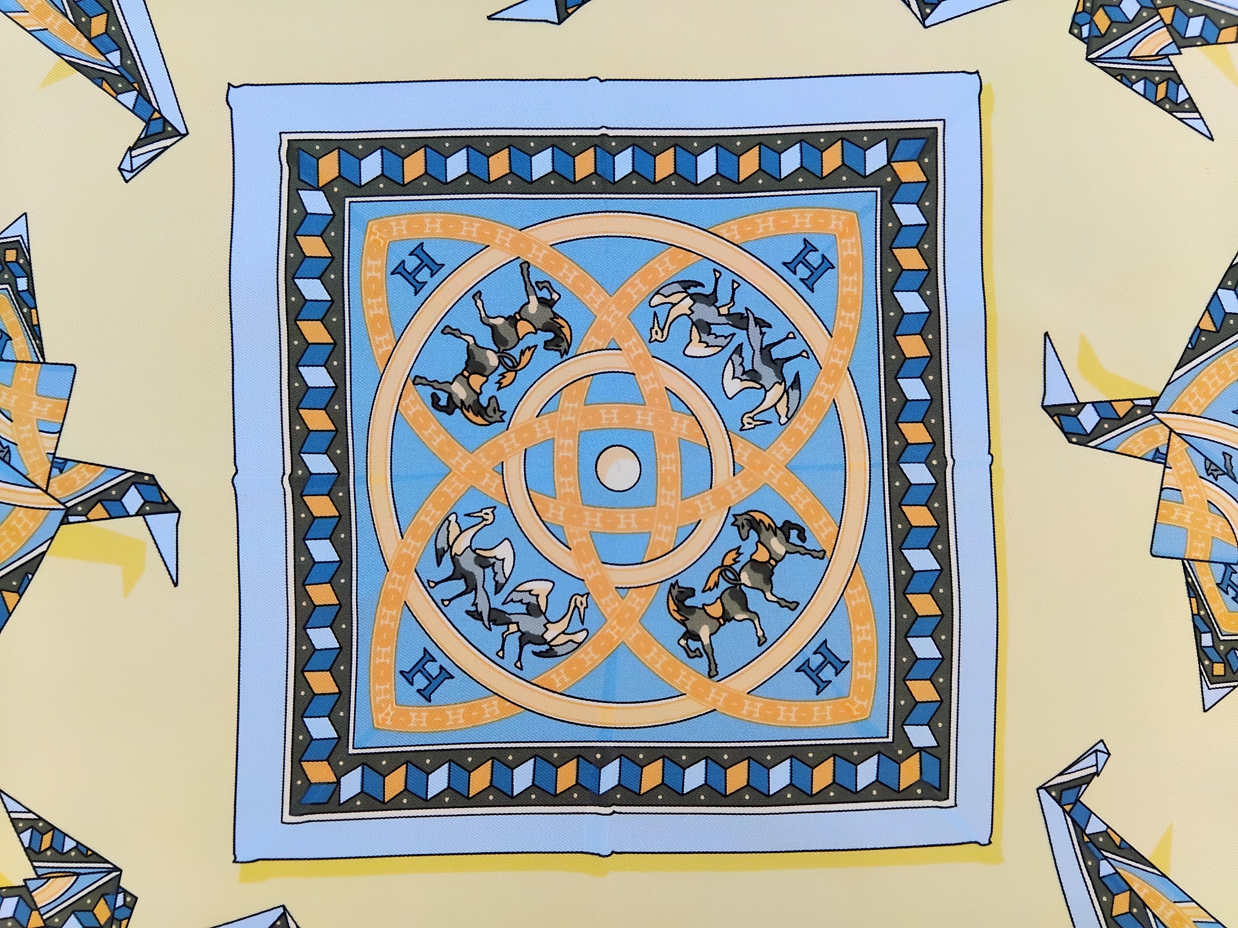 Beige Hermès Metamorphose d'un carre Silk Scarf Karen Petrossian For Sale