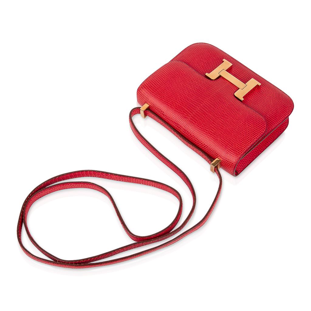 Red Hermes Micro Constance Bag Rouge Lizard Gold Hardware Limited Edition Very Rare For Sale