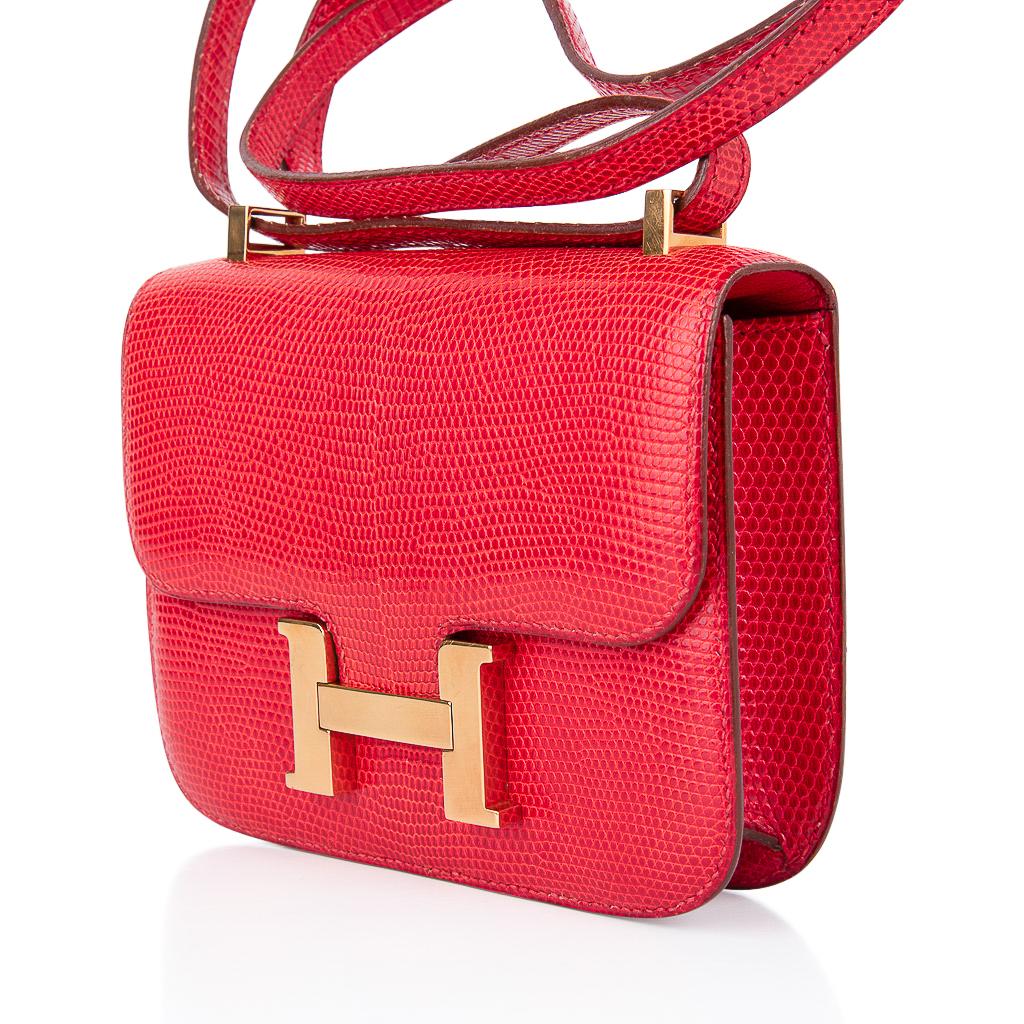 Hermes Micro Constance Bag Rouge Lizard Gold Hardware Limited Edition Very Rare In Excellent Condition For Sale In Miami, FL